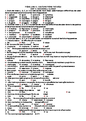 Bài tập Tiếng Anh Lớp 12 - Chương trình thí điểm - Unit 9 Choosing a career